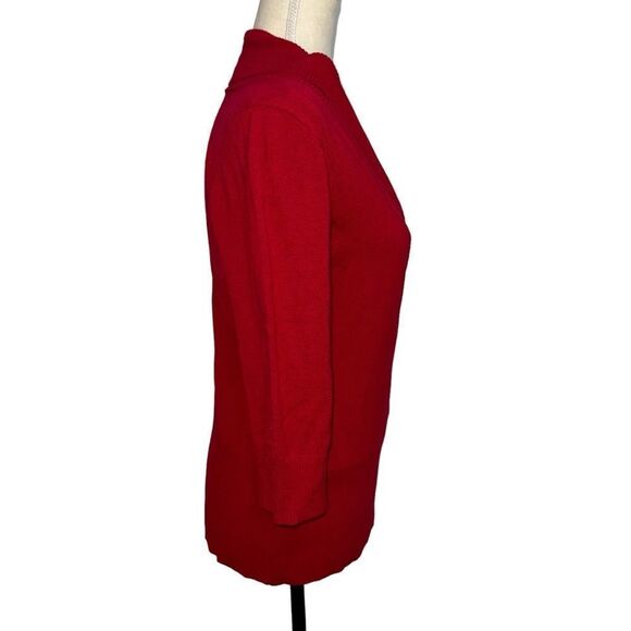 AB studio solid red v neck half sleeve sweater blouse stretchy light weight M - Picture 5 of 10
